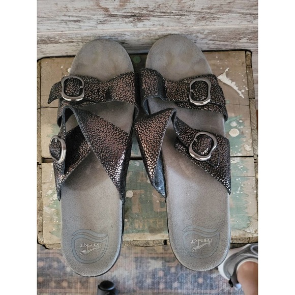 Dansko Sophie Sandal Black Metallic Python Heeled Sandals Size 41 US 10.5 - 11 - Picture 6 of 11